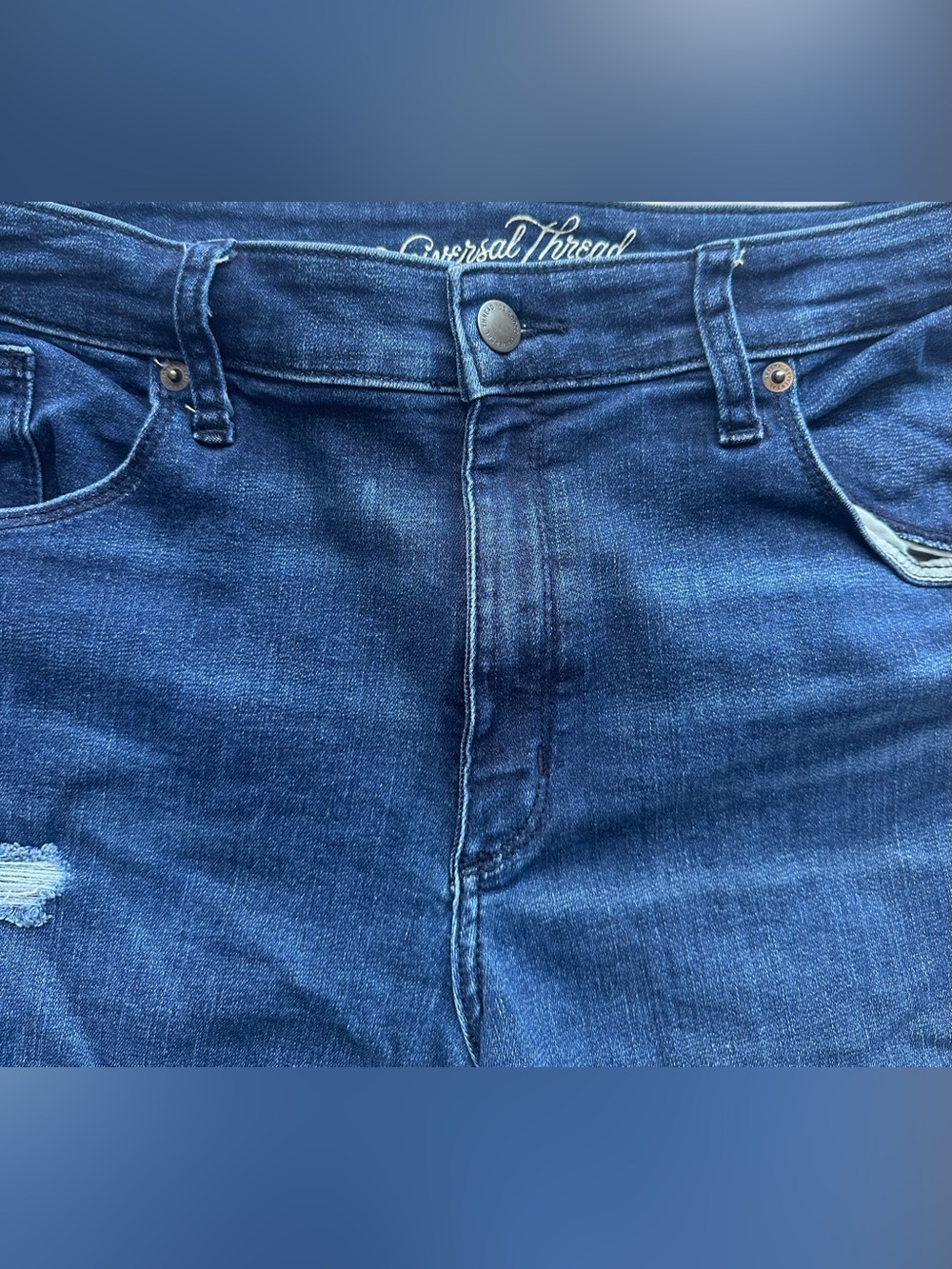 Women’s Universal Thread Dark Wash Distressed Roll-Cuff Denim Shorts Size 18 - Picture 2 of 6